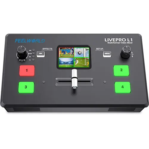 Mezclador/conmutador multiformato con cuatro salidas HDMI y conexión USB para transmisión en directo FeelWorld LIVE PRO L1 V1
